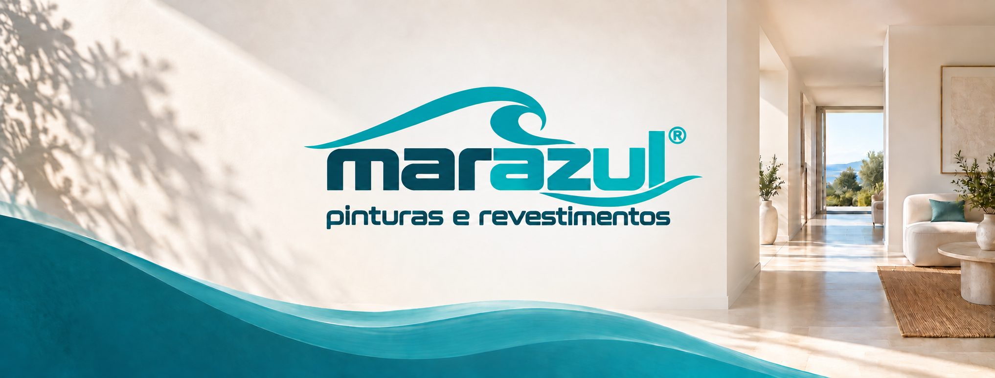 Logótipo marazul sobre um fundo luminoso inspirado no mar, sem endereço web.